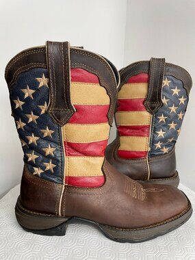Durango Lady Rebel American Flag Western Cowgirl Boots Leather Square Toe 8 M